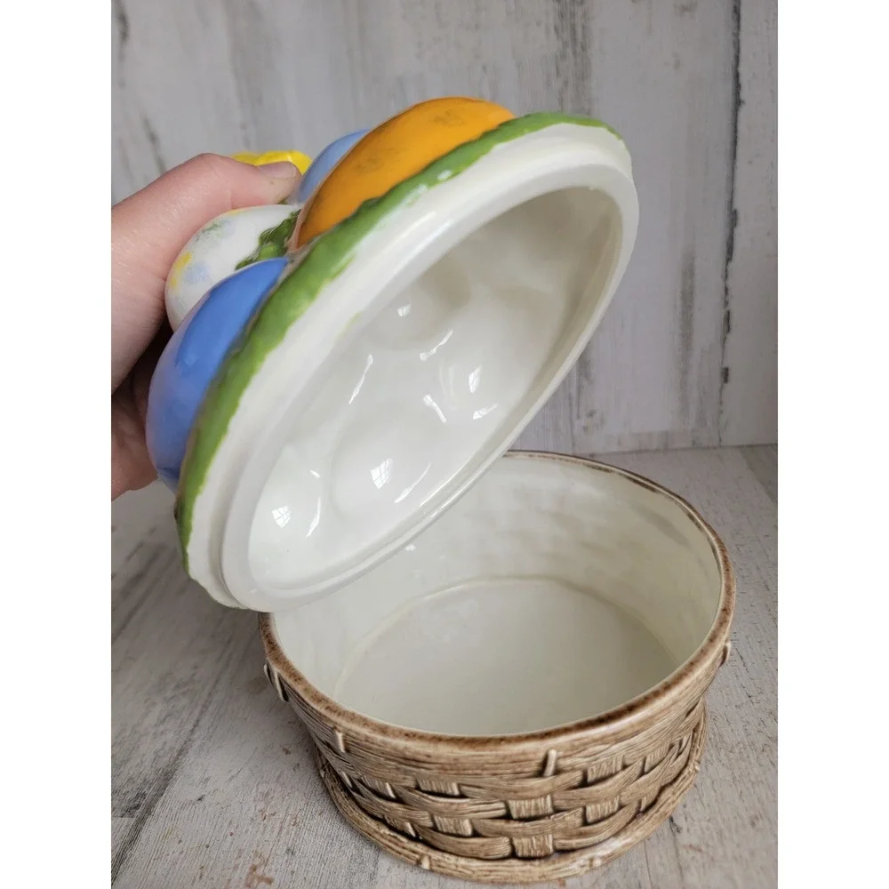 vintage chick Easter basket ceramic‎ container egg pastel home decor